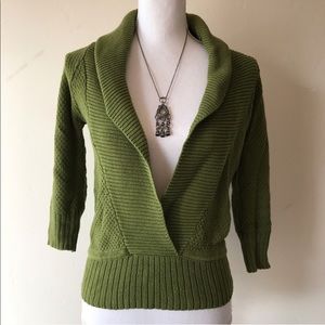 MANGO deep v-neck green sweater mng small